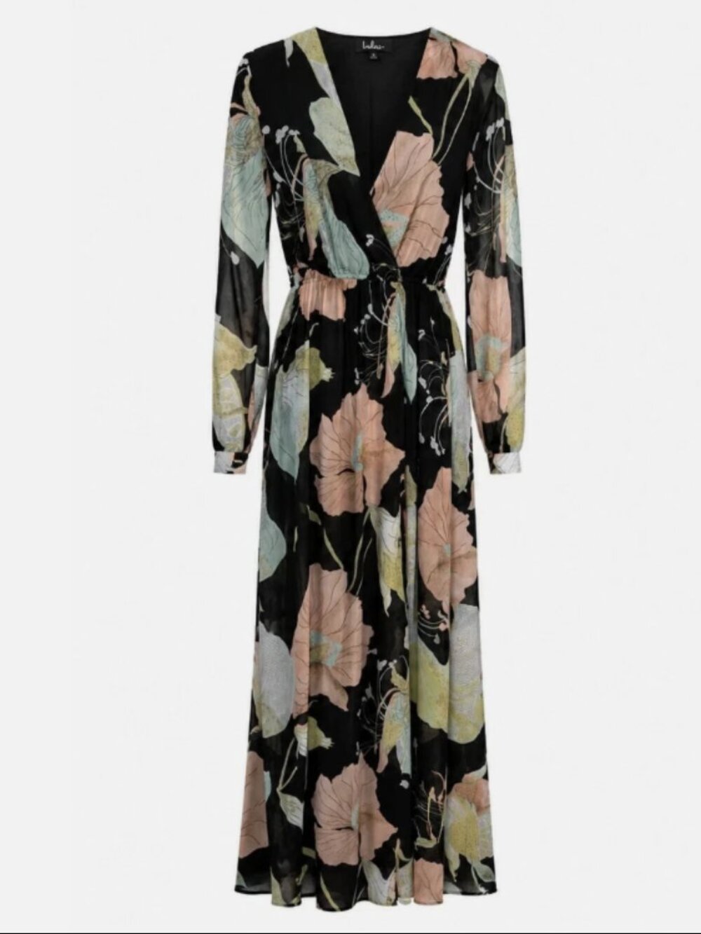 [NWT] Lulus Wondrous Water Lilies Floral High-Slit Maxi Dress; Size S (Women's)